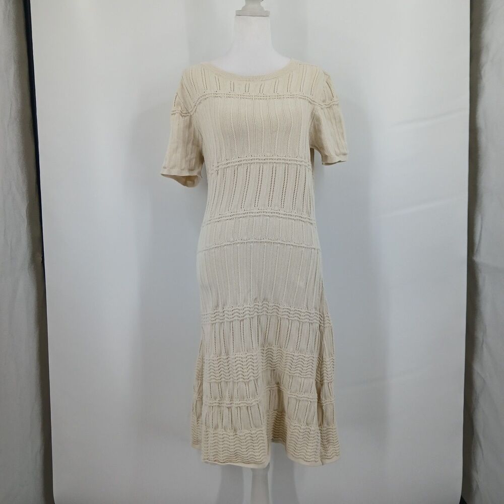 womans gap size medium cream short sleeve midi crochet dress knit summer casual